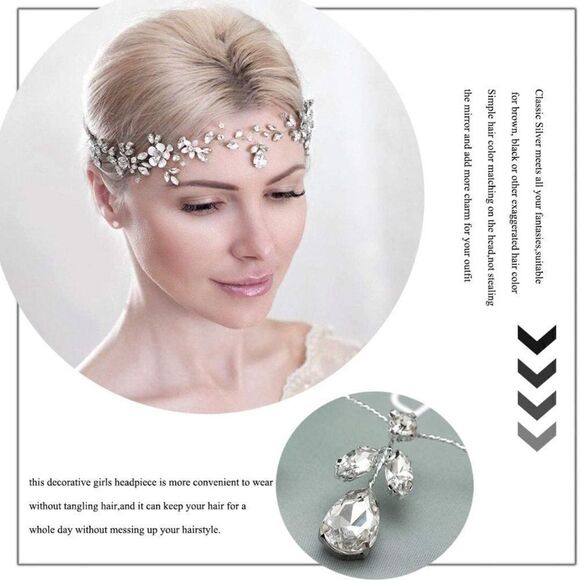 Flower Bride Wedding Headband Silver Crystal Hair Vine Braid Headpiece crown - Picture 3 of 6